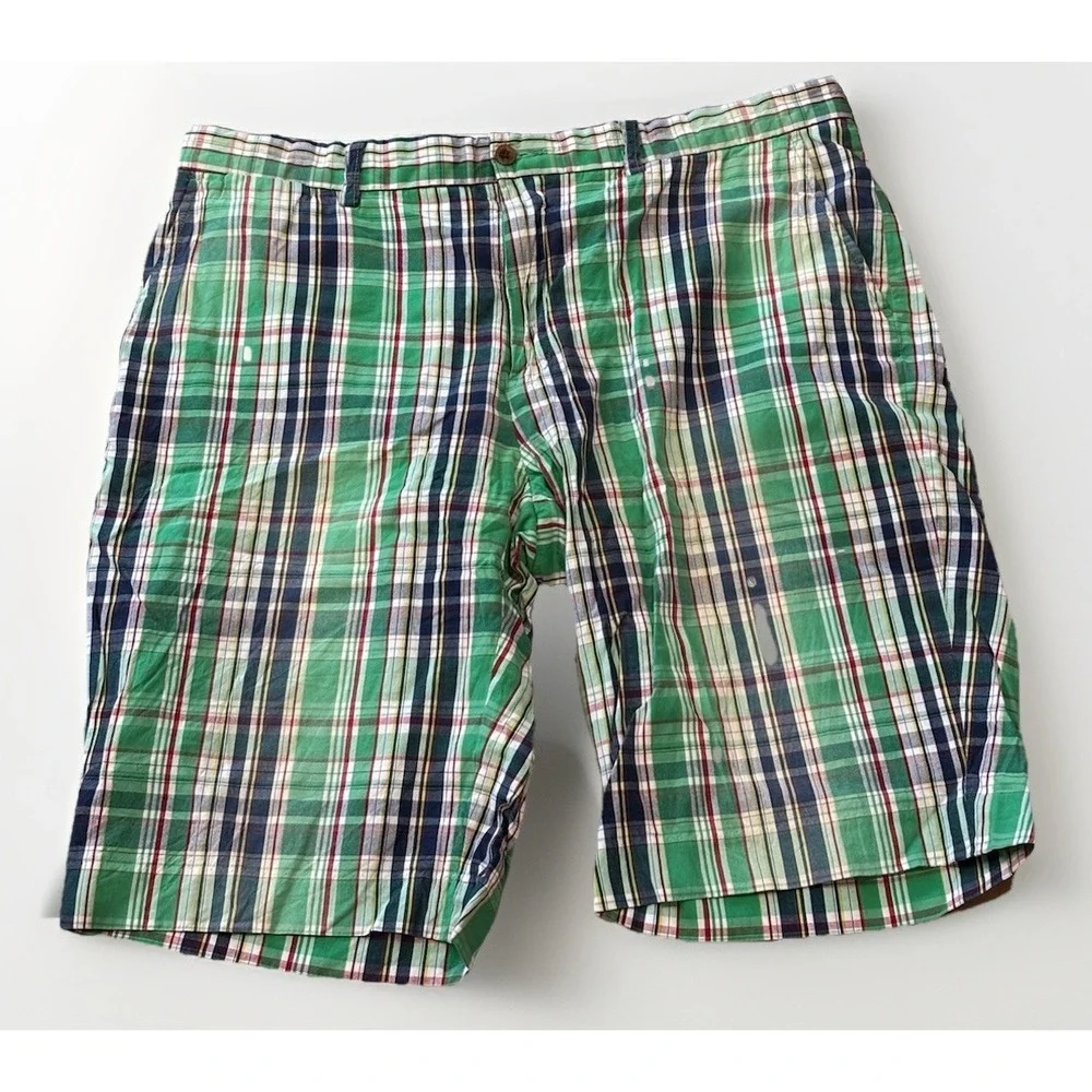 Vintage Mens 36 Polo Ralph Lauren Plaid Shorts Green Blue Red Colorful‎ Preppy